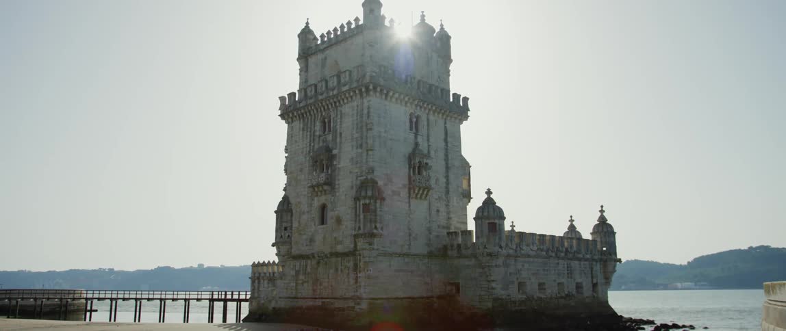 A castle is on the shore