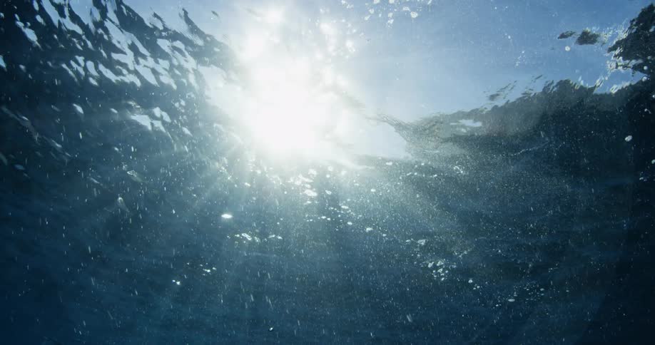 Sunlight streams through the surface of the ocean