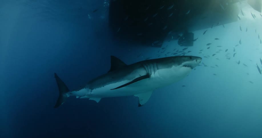 A shark swims in the ocean
