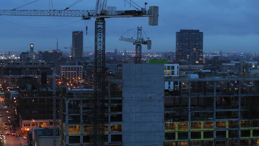 Large cranes on constrution site in Chicago