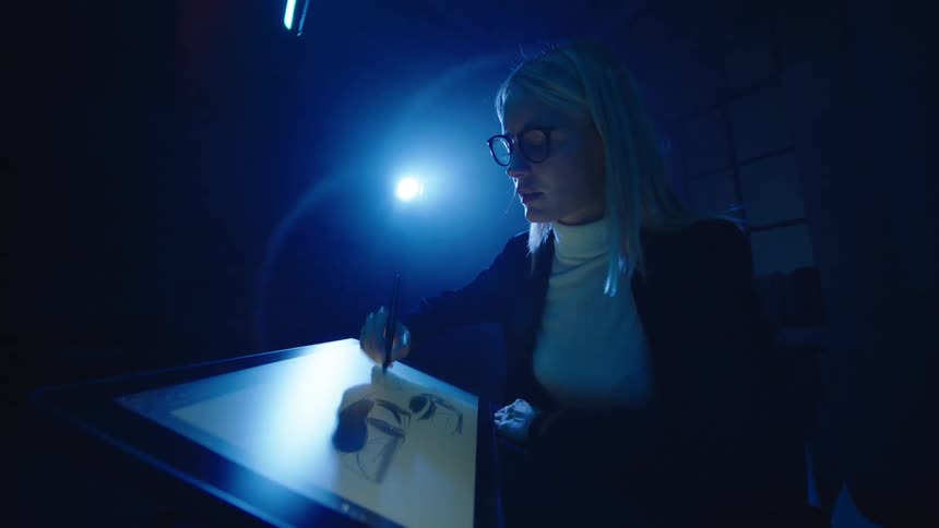 A woman drawing on a screen