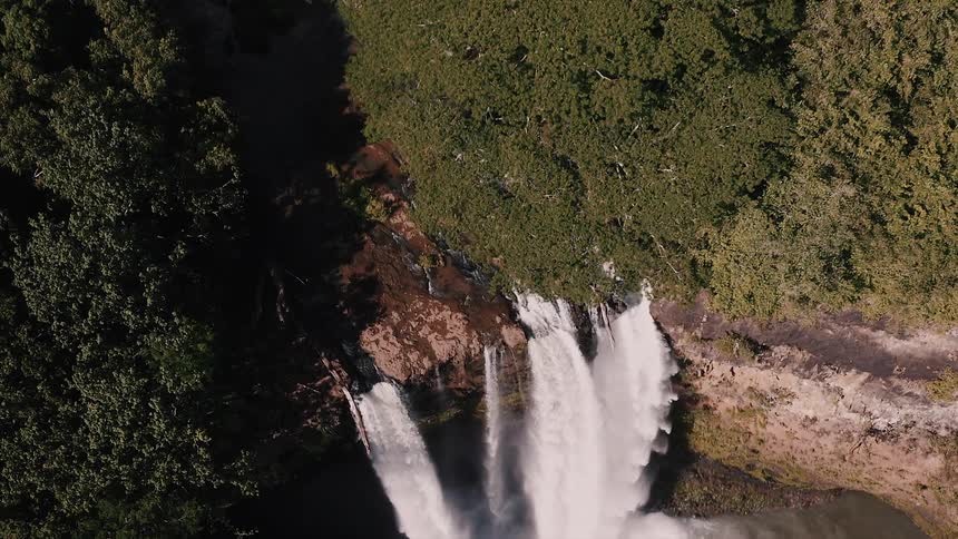 A waterfall near a forest