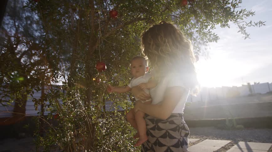 A mother and son outdoors
