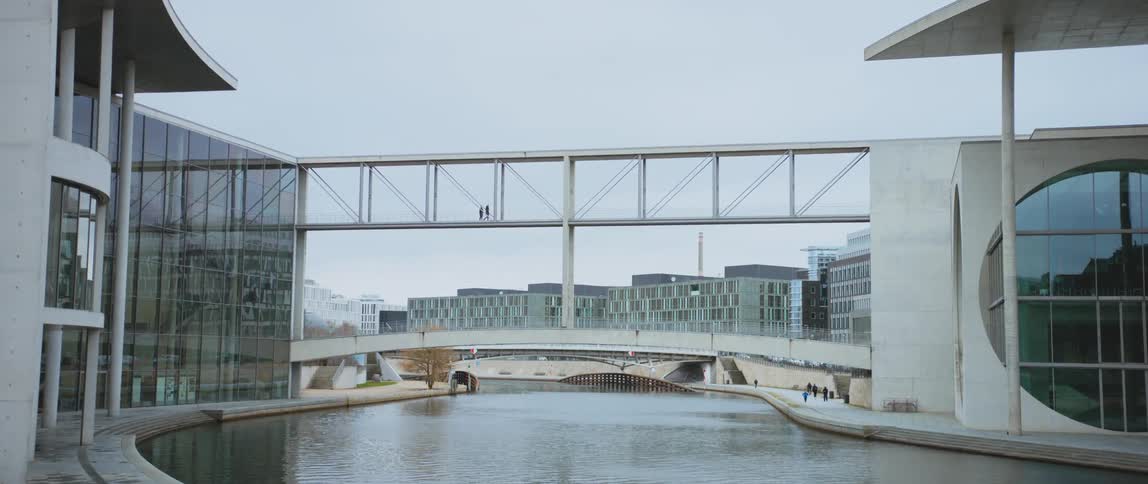 Bridge over the Spree River connecting Marie Elisabeth Luders and Paul Lobe government buildings, Berlin, Germany