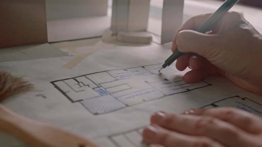 Someone is holding a pen in their right hand and drawing on paper