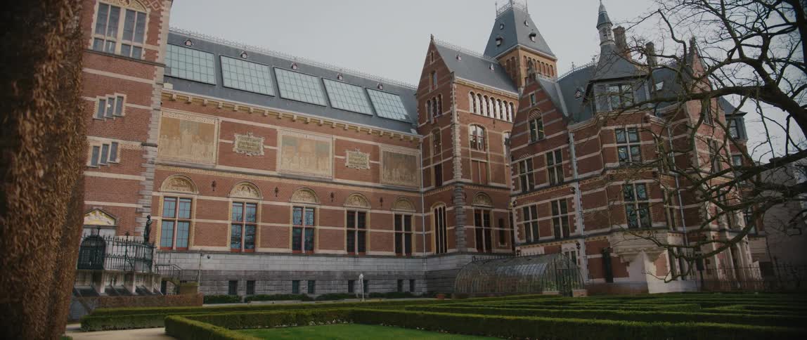View of the the Rijksmuseum of art and history in Amsterdam from the gardens