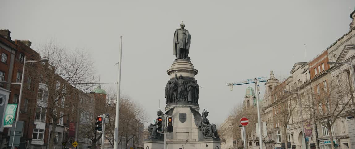 The O'Connell Monument on O'Connell Street, the main thoroughfare of Dublin, Ireland