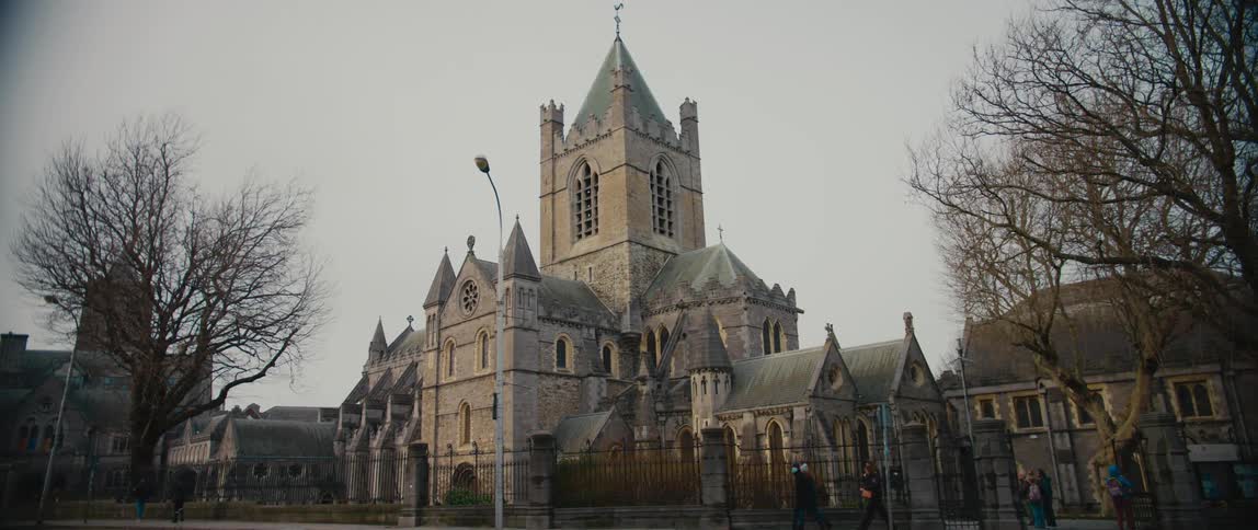View from the street of the ornate and beautiful architecture of Christ Church Cathedral in Dublin, Ireland