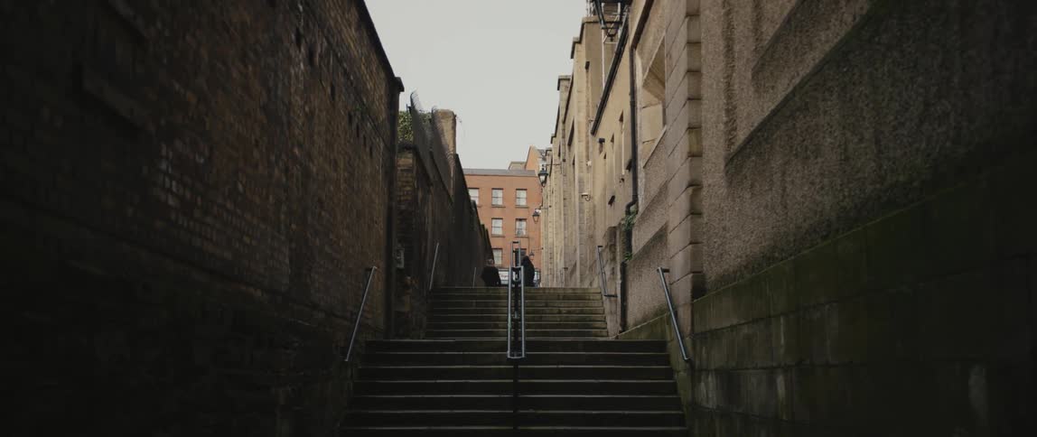 The 40 Steps in Dublin commemorating the birthplace of Jonathan Swift about 100 feet from them, in Dublin, Ireland
