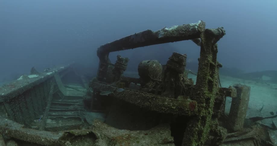 Wreckage on the sea floor during the day