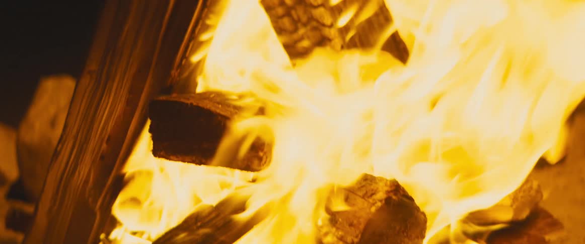 Close up of a bonfire burning at night