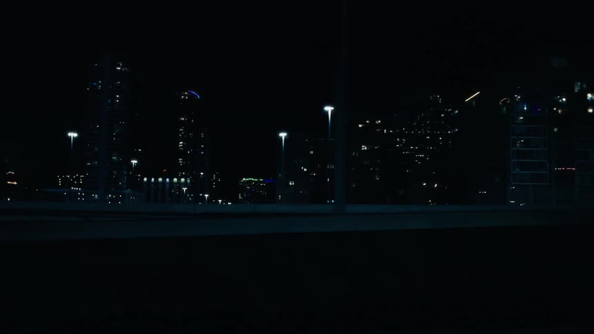 A freeway through a metropolis at night