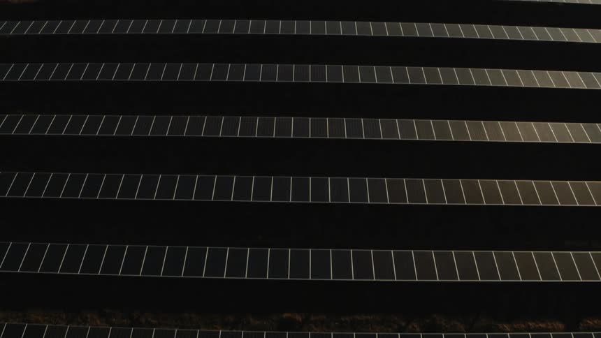 Aerial view of a solar panels on a solar farm