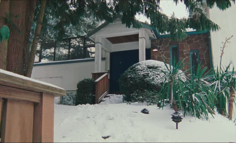 The yard is covered in snow