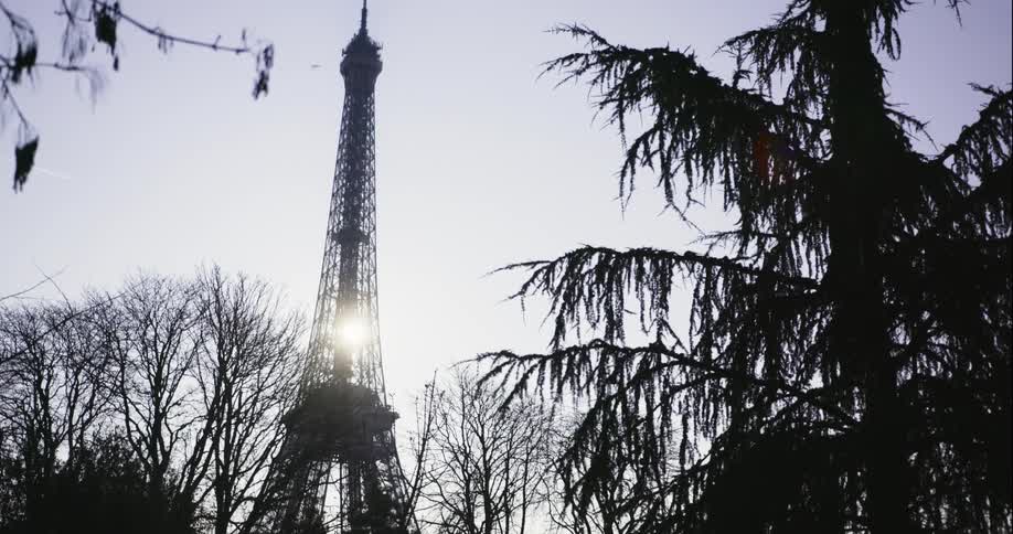 View of the eiffel tower on a cloudy day