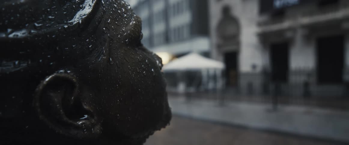 Rain drops gather on the fearless girl statue in new york
