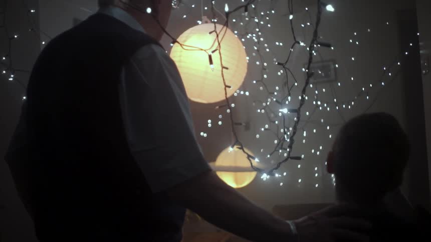 String lights hanging from a ceiling