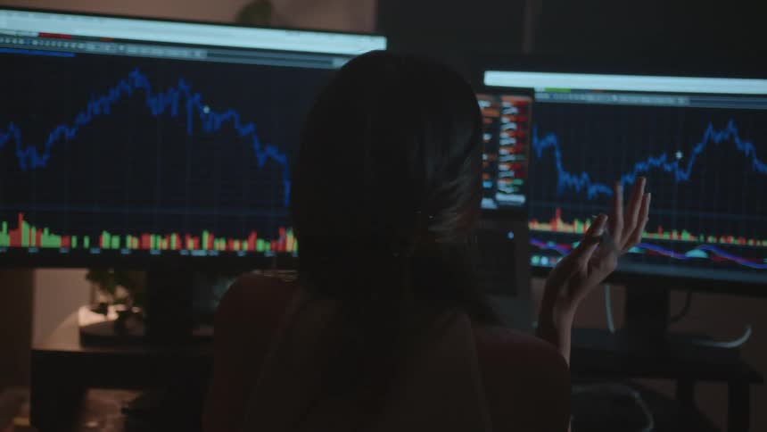 A woman is working at the computer