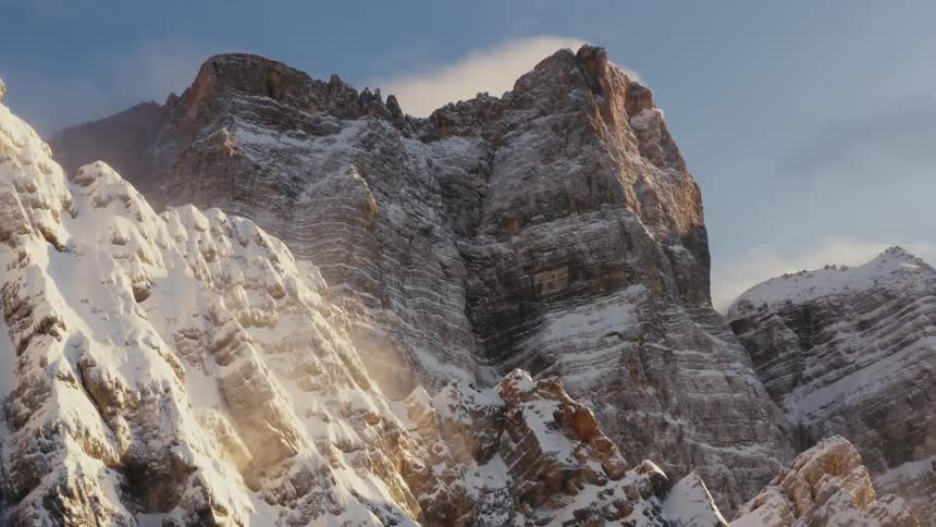 The mountain is covered with ice