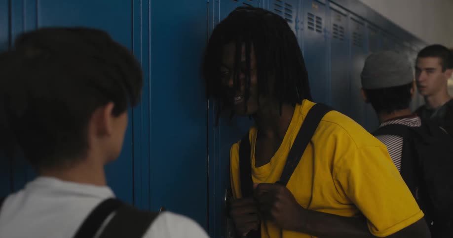 Students talk in the hallway