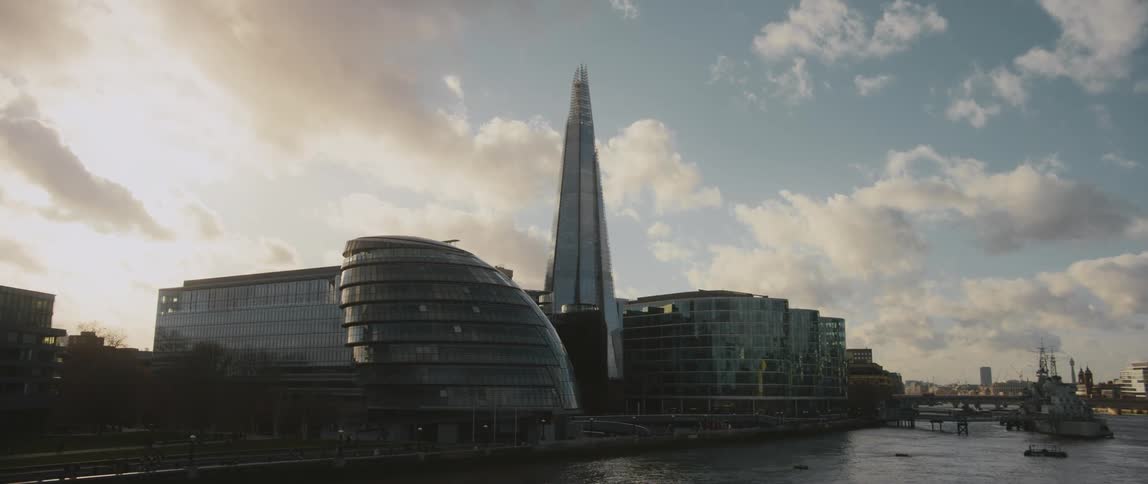 Downtown London with The Shard and City Hall building on River Thames