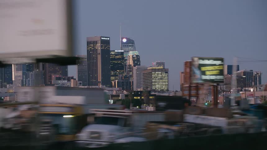 Tall skyscrapers on the city downtown skyline at evening
