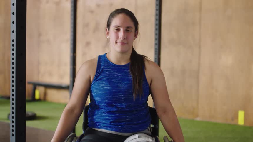 A woman sitting in a wheelchair