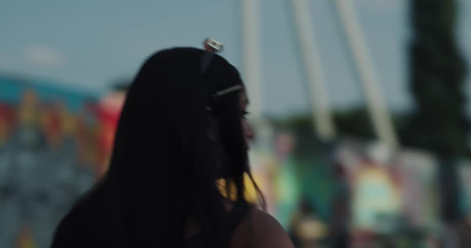 A woman walking around outside