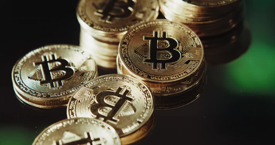 Bitcoin crypto tokens stacked up