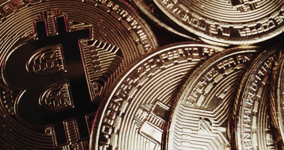 Close up of bitcoin tokens