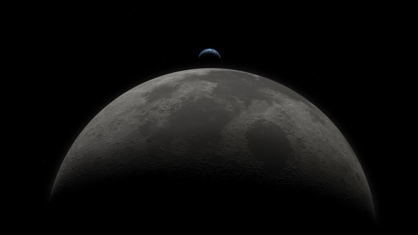 The earth rises from behind the moon