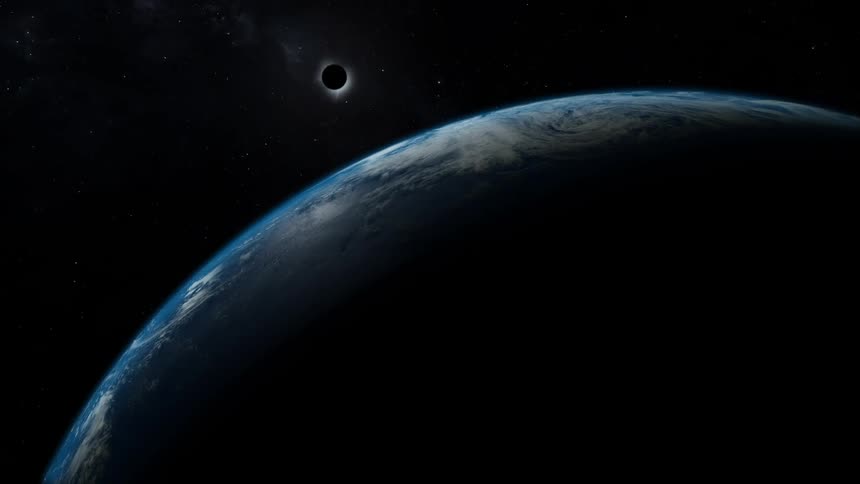 The planet earth from space with an eclipse in the background