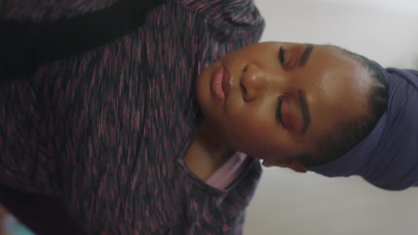 A woman is stretching
