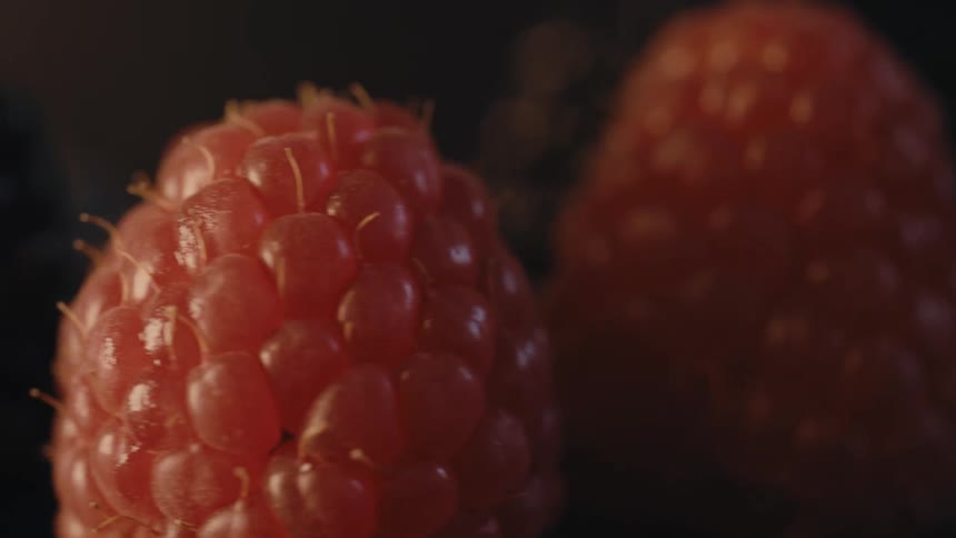Close up view of raspberries blueberries and blackberries