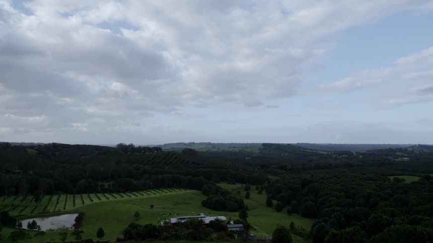 A small plot of crops sits in the middle of a vast fields on a farm