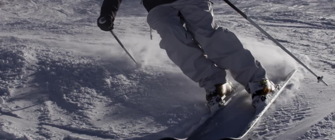 Slo mo of person skiing