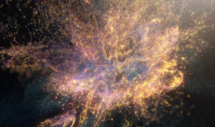 Computer graphics generated special effects splashing strings and drops of color
