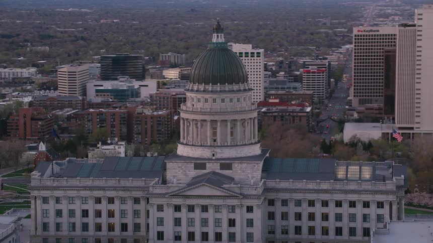 Aerial view of the salt lake city state capitol building in utah at morning