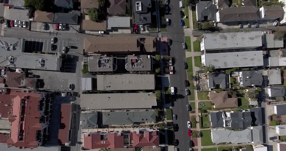Aerial view of homes and apartments in a neighborhood