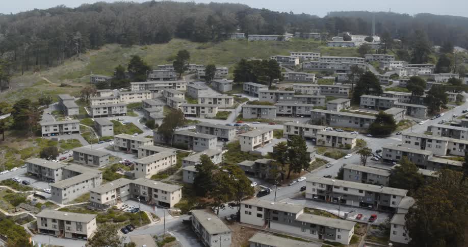 An aerial view of a neighborhood