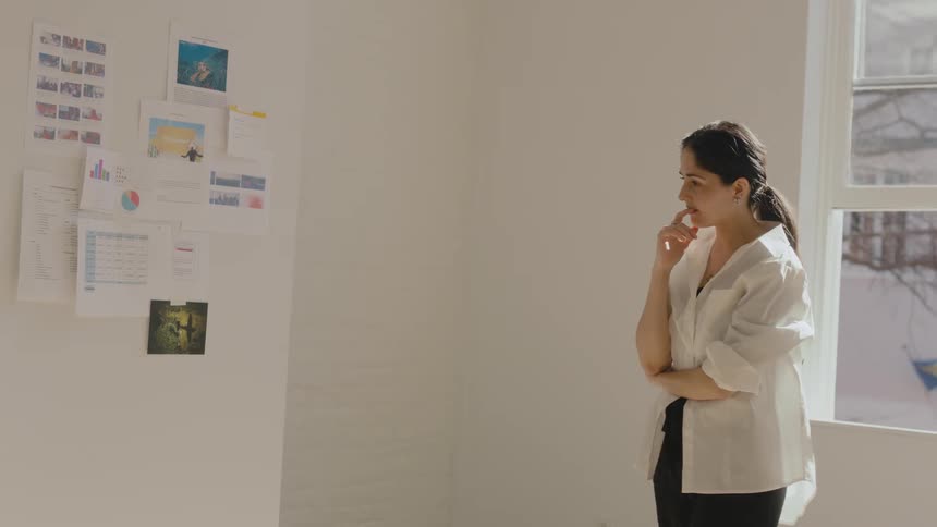 A woman prepping for a presentation