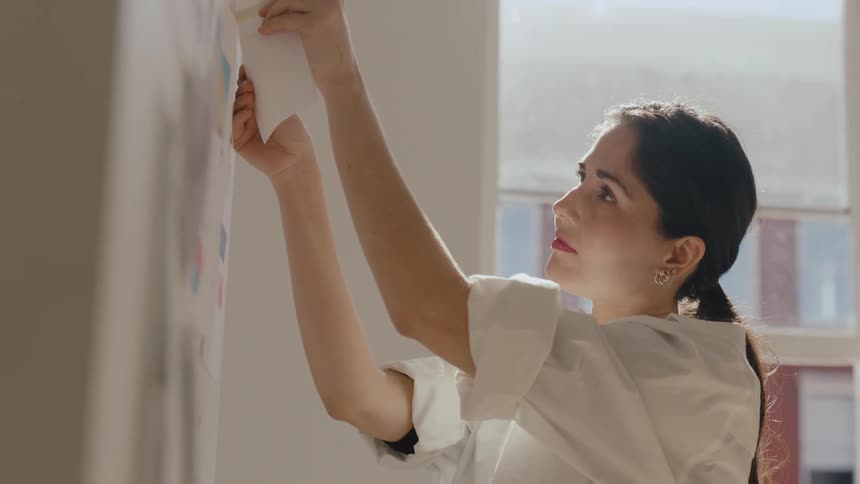 A woman preparing for a presentation