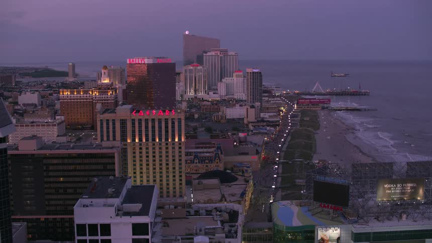An aerial view of hotels along the beach
