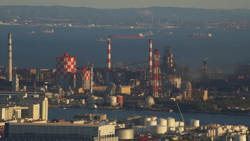 A refinery on the shore