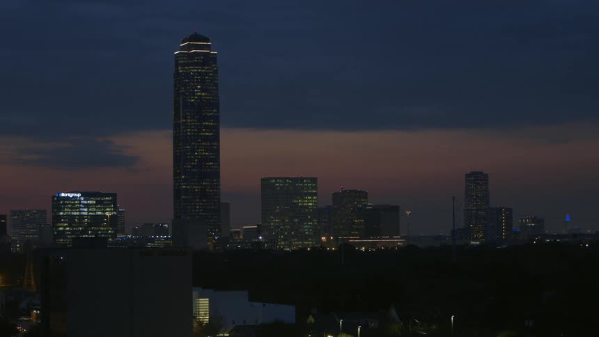 A city skyline at dawn