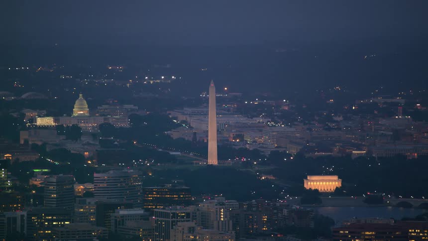 Government monuments in a metropolis at night