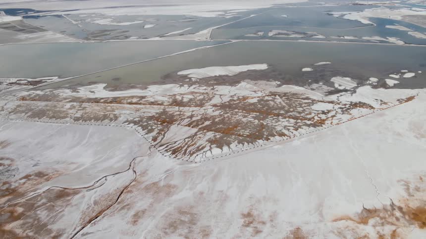 An aerial view of a chemical evaporation pond