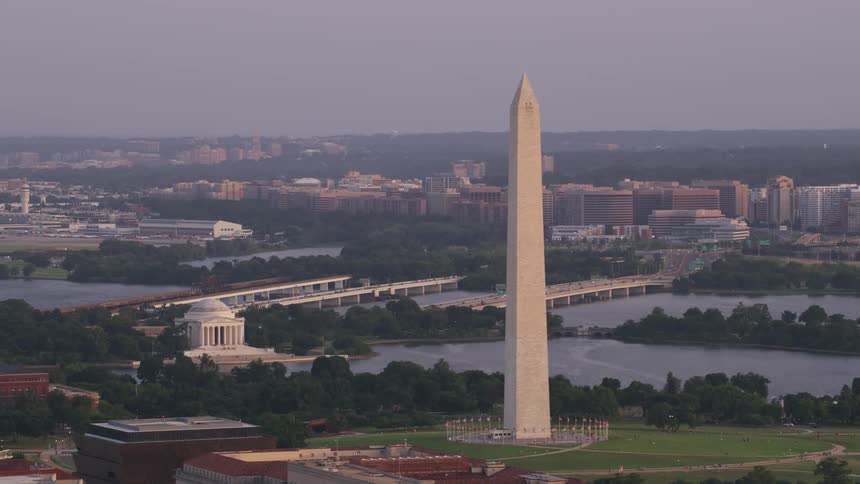 Construction sites sits near washington monument and jefferson memorial across water from city