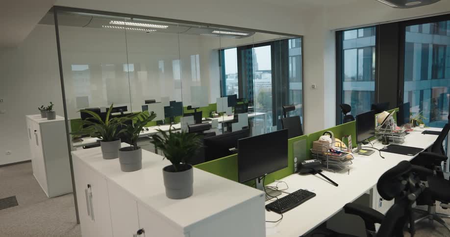A view of an empty office building