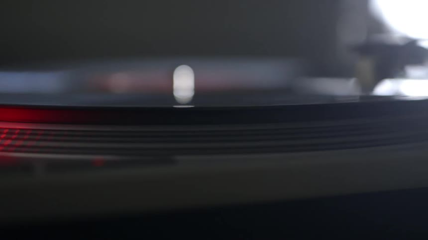 A turntable is playing a record